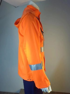 100% Polyester 280GSM Orange Jacket with Reflective Strips and Detachable Hood and Without Pocket
