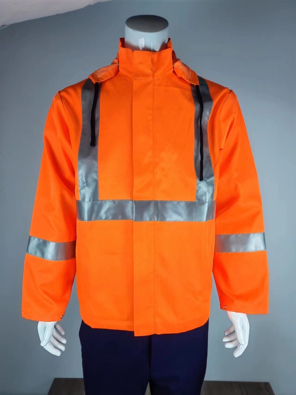 100% Polyester 280GSM Orange Jacket with Reflective Strips and Detachable Hood and Without Pocket